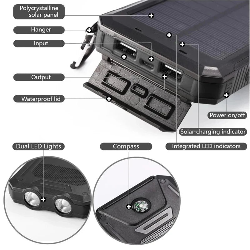 20000mAh Solar Power Bank Outdoor Portable Charger