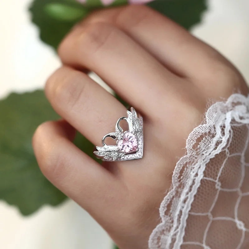 Elegant Beautiful Silver Color Heart Ring Women's