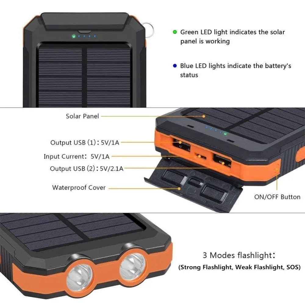 20000mAh Solar Power Bank Outdoor Portable Charger