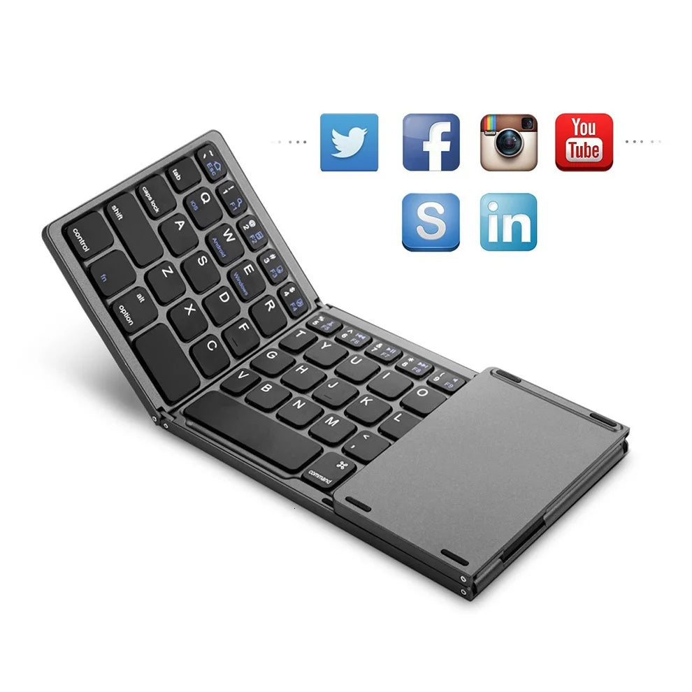 Foldable Wireless Keyboard Ultra Slim Touchpad Bluetooth Keyboard Rechargeable Folding Keyboard for Tablet Laptop