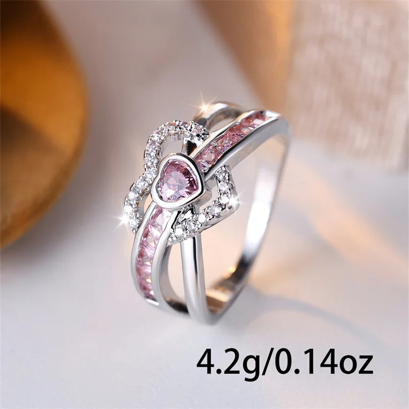 Silver Color Pink White Zircon Rings For Women Luxury Jewelry