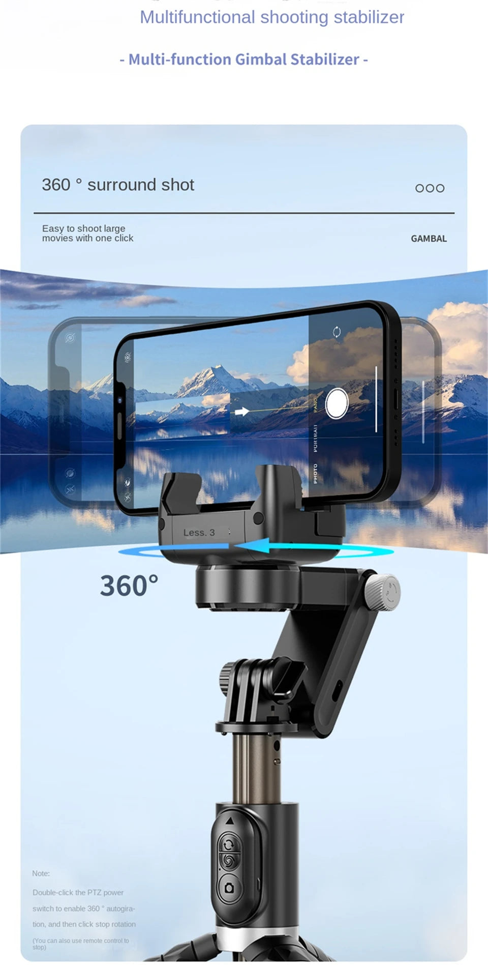 Selfie Stick Monopod With Bluetooth Shutter For Smartphone. FANGTUOSI 2024 NEW Gimbal Stabilizer Desktop Following Shooting Mode