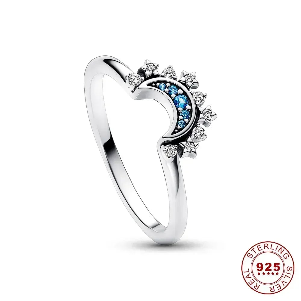 Summer Celestial Blue Sparkling Moon Sun Ring