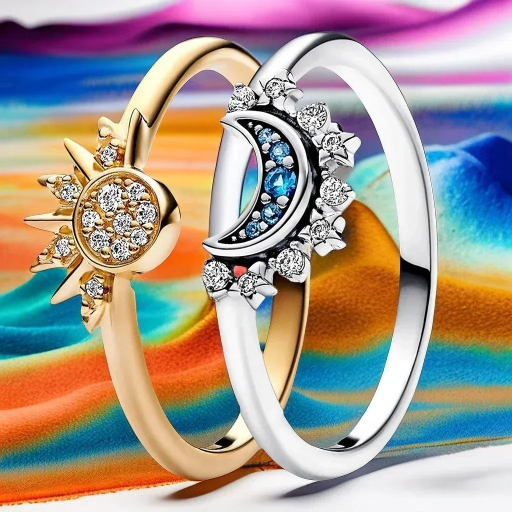 Summer Celestial Blue Sparkling Moon Sun Ring