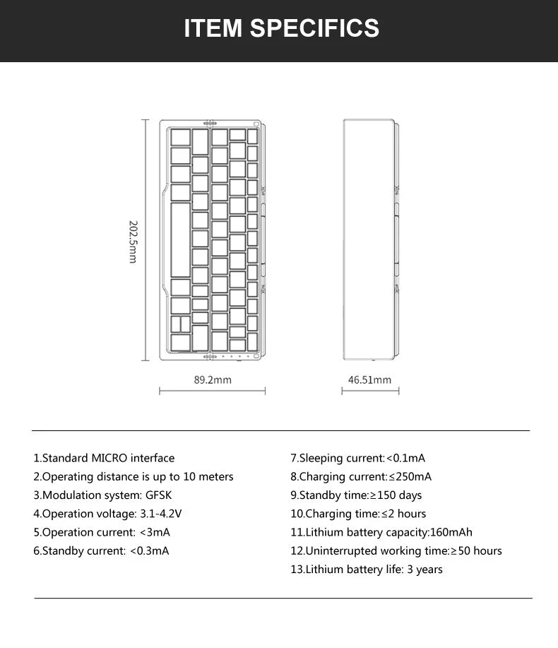 Mini Folding Bluetooth Keyboard Wireless Keypad Support3 Devices With Stand Rechargeable Foldable Keyboard for Phone Tablet