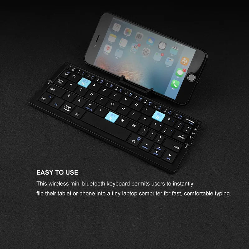 Mini Folding Bluetooth Keyboard Wireless Keypad Support3 Devices With Stand Rechargeable Foldable Keyboard for Phone Tablet