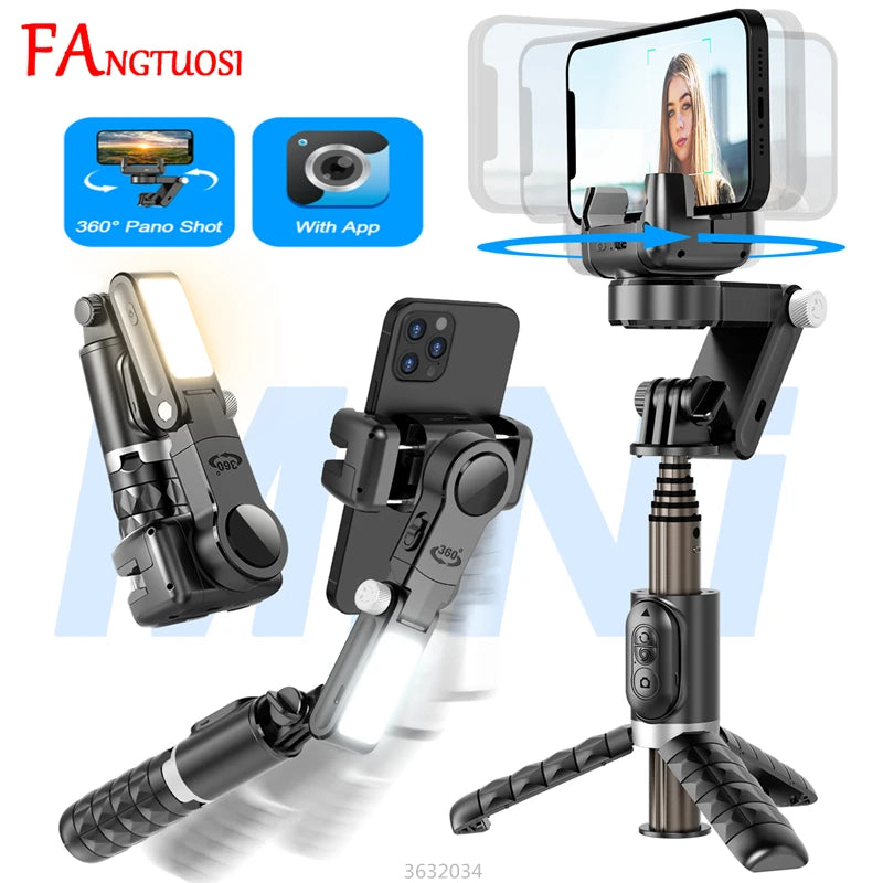 Selfie Stick Monopod With Bluetooth Shutter For Smartphone. FANGTUOSI 2024 NEW Gimbal Stabilizer Desktop Following Shooting Mode