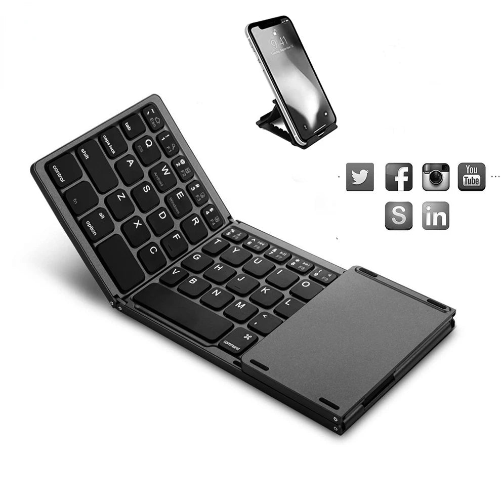 Foldable Wireless Keyboard Ultra Slim Touchpad Bluetooth Keyboard Rechargeable Folding Keyboard for Tablet Laptop