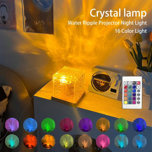 Water Ripple Projector 16 Colors Night Light Flame Crystal Lamp