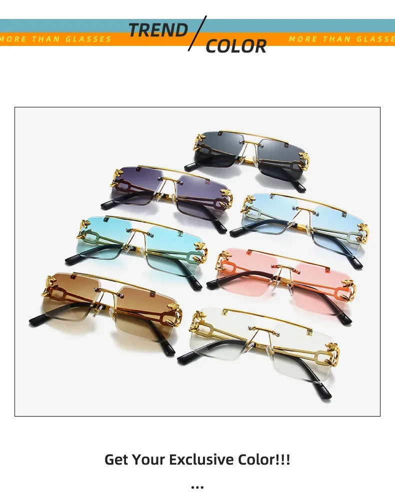 Fashion Rectangle Sunglasses for Men Women Rimless Square Shade Eyewear Frameless Vintage Square Glasses