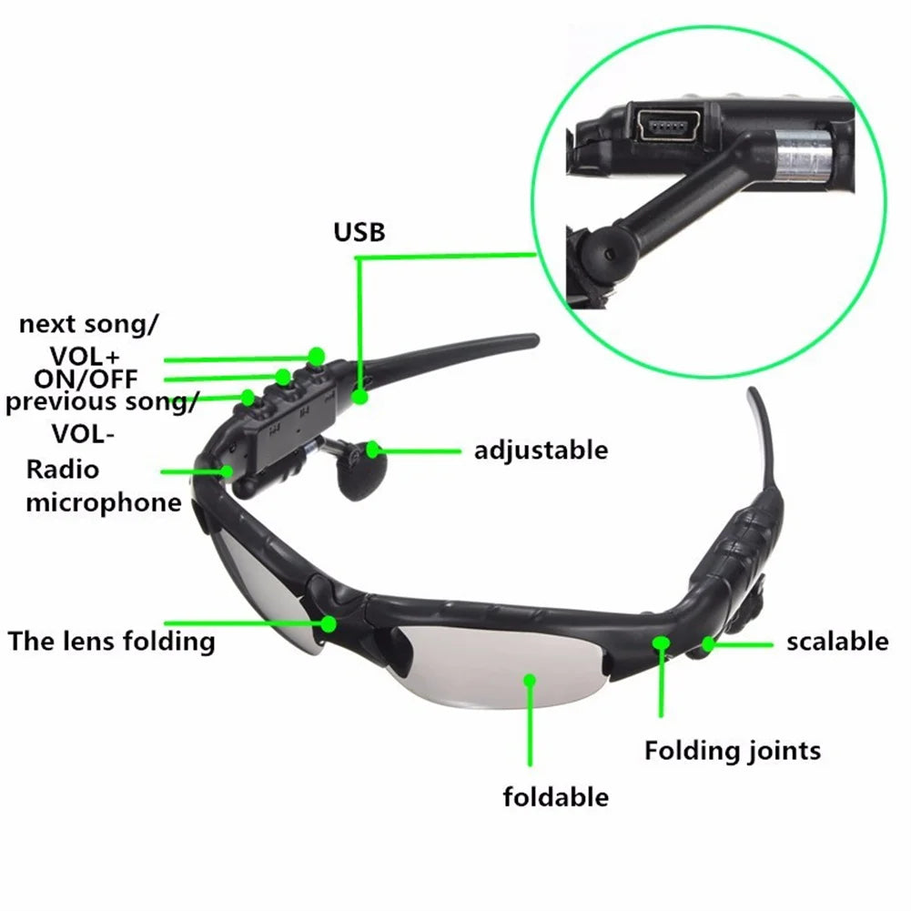 Wireless Bluetooth Sunglasses Headset Waterproof Super Long Battery Life for Driving Cycling Sports Noise Reduction Headphones