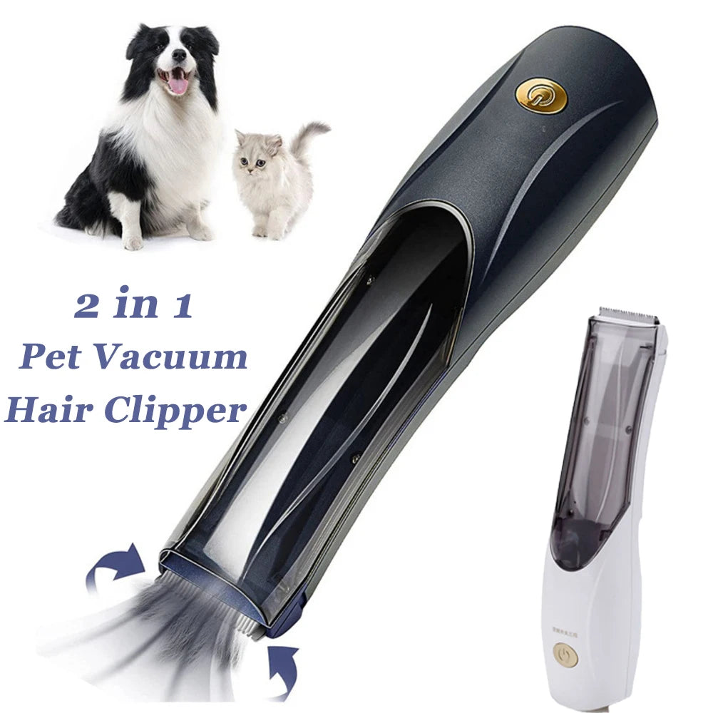 Pet Vacuum Hair Clipper With Suction USB Rechargeable Electric Dog Cat Hair Trimmer Low Noise Pet Hair Remover Grooming Tool