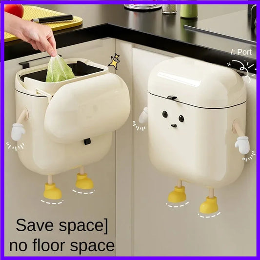 New 9L/12L DIY Cream-Colored Wall-mounted Kitchen Bedroom Trash Can Waterproof Garbage Bin with Lid Cute Large Capacity Cans