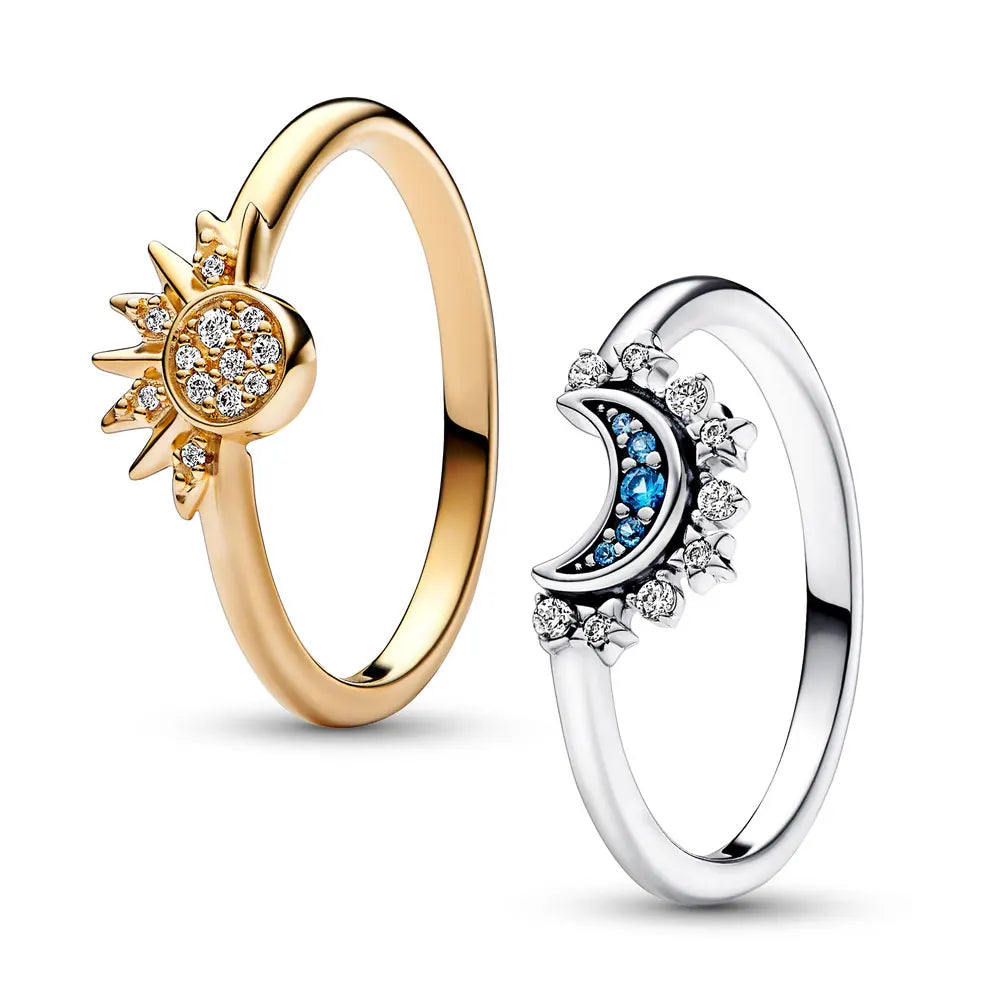 Summer Celestial Blue Sparkling Moon Sun Ring