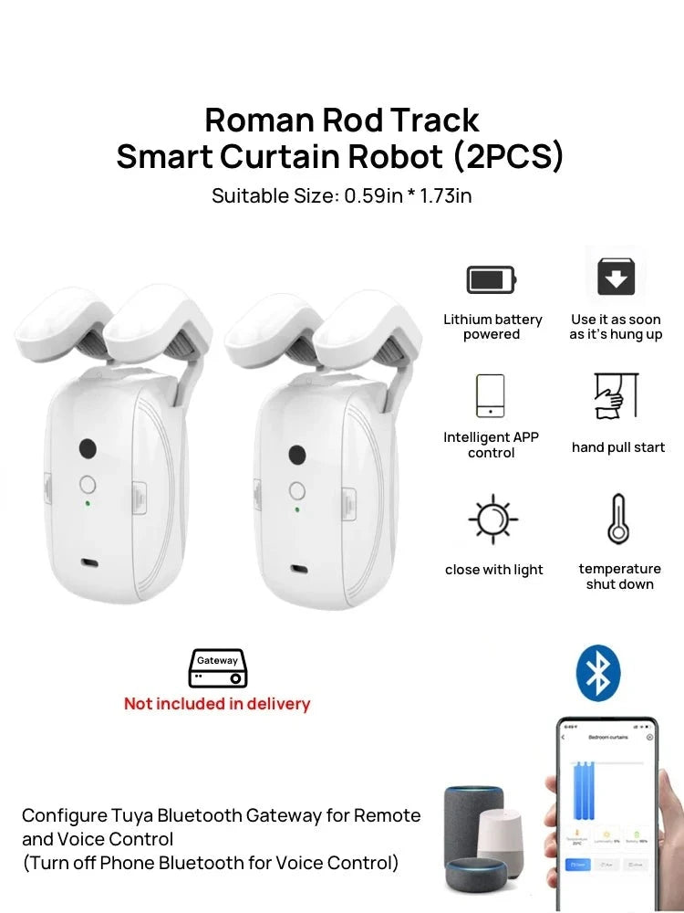 2PCS  Bluetooth Smart Curtain Robot Roman Rod Track ，