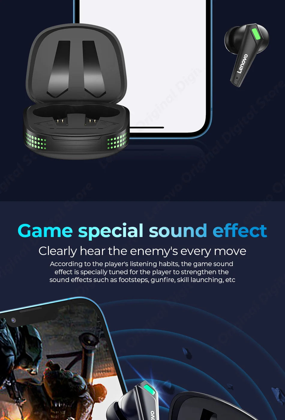 LENOVO XT85 TWS Bluetooth 5.3 Earphone with Mic Wireless Headphones Low Latency Noise Reduction Earbuds Waterproof Gamer Headset